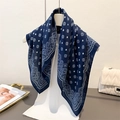 Navy blue paisley print cotton scarf for women displayed on a lifestyle background - Navy Blue