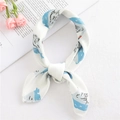 White silk square scarf with deep blue artistic animal patterns and elegant hem detail - Swan Blue (FX-9)