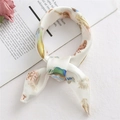 Elegant cream silk neck scarf with colorful feather prints in a stylish knot design - Feather White (FX-6)