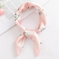 Pink silk square scarf featuring elegant white swan print and smooth satin texture - Swan Pink (FX-10)