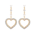 Sparkling long heart drop earrings with rainbow rhinestones on gold alloy frame - AB Color
