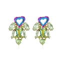 Orecchini a cuore in cristallo con strass colorati e base placcata in oro elegante - Verde