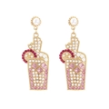 Orecchini a calice cocktail dorati con strass rosa e perle bianche eleganti - Rosa