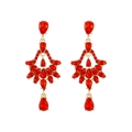 Elegant gold chandelier earrings with red crystal floral design for women - Red