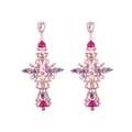 Orecchini a croce con strass colorati, cristalli rosa e viola con finitura dorata - Rosa Rossa