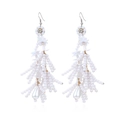 Bohemian pearl flower tassel earrings with crystals and white teardrop pearls - Flower Tassel Style / White
