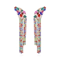 Orecchini lunghi a nappina con strass multicolori e design floreale elegante da donna - Colorato
