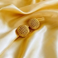 Golden hollow geometric round earrings with textured honeycomb pattern for women - Gold Large