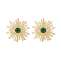 Modische Evil Eye Ohrstecker mit grünem Emaille und weißen Perlen in Goldfassung - Gold