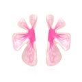 Elegant gradient pink floral earrings with gold trim and marble enamel finish - Pink