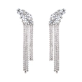 Boucles d'oreilles argentées avec grappes de cristaux et longues franges de strass - Argent