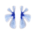Artistic metal flower earrings with gradient blue enamel petals on a clean white backdrop - Blue