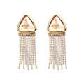 Elegante vintage gouden kwastjes oorbellen met champagne driehoekige stenen en strassteentjes - Goud