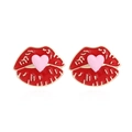 Pendientes de labios rojos con corazón rosa y baño de oro para mujer elegantes - Rojo Rosa