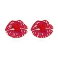 Pendientes de labios rojos con corazón 3D y bordes elegantes bañados en oro - Rosa Roja