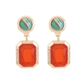 Boucles d'oreilles vintage élégantes avec pierres rouges et agate verte en alliage doré - Rétro Rouge Vert Or