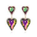 Eleganti orecchini a cuore dorati con cristalli colorati e strass scintillanti - Verde Sfumato