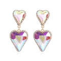Luxurious gold heart-shaped earrings with colorful crystals and sparkling rhinestones - AB Color