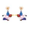 Colorful acrylic bird drop earrings with vibrant floral patterns and gold metal hooks - Colorful