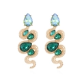 Vintage snake dangle earrings with green and blue crystals in gold-plated alloy - Green
