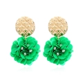 Bohemian floral cluster drop earrings with green sequins and gold geometric studs - Green