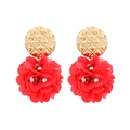 Bohemian oversized red sequin flower ball earrings with golden textured metal studs - Red