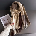 Plaid cashmere scarf with fringes in beige and brown, cozy autumn winter accessory - Light Brown(WT276-6)