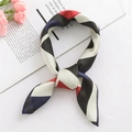 Fashionable twilly scarf with red, blue, and black stripes in a soft silk texture - Square Red (FX-33)