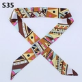 Slim geometric print twilly silk scarf for handbag handles in yellow and brown tones - Brown Yellow Geometric Wave (PDS-35)