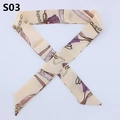 Close-up of narrow twilly scarf with retro chain and purple tassel patterns on beige silk - Beige Vintage Chain Tassel (PDS-3)