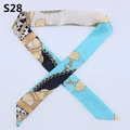 Detailed view of silk-like narrow scarf with blue leopard print and golden chain pattern - Blue Black Chain Crown (PDS-28)