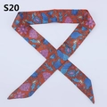 Detailed pattern of narrow floral twilly scarf with blue and purple leaves on brown base - Red Brown Floral Pattern (PDS-20)