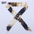 Detail of luxury silk twilly scarf with vintage carriage wheel and gold chain pattern - Black Gold Classic Carriage (PDS-7)