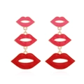 Auffällige mehrlagige Lippen-Ohrhänger aus rotem Emaille und Goldlegierung für Damen - Rot (Rot-Rosa Verlauf)