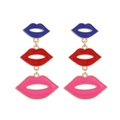 Auffällige dreistöckige Lippen-Ohrhänger mit Emaille-Tropfglasur auf Legierung - Bunt (Blau-Rot-Rosa Verlauf)