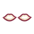 Chic gold-plated red rhinestone lip stud earrings with hollow design for women - Rose Red