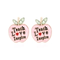 Pendientes de manzana rosa con texto Teach LOVE Inspire y cristales verdes finos - Rosa