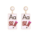 Orecchini a tema scuola con perle, lettere Aa e numero 100 su pendenti in smalto bianco - Bianco