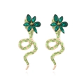 Elegante goldene Schlangenohrringe mit grüner Kristallblume und Pavé-Diamanten für Damen - Grün