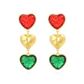 Vintage retro court style layered heart drop earrings with red green and gold colors - Colorful