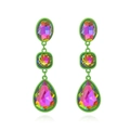 Drielagige druppeloorbellen met multicolor AB-kristallen en groen gelakt frame - Groen