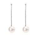 Elegant long silver tassel earrings with sparkling rhinestones and white pearls on white background - Gun Black