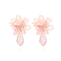 Handgefertigte Perlenblumen-Ohrringe mit rosa Blüten und Kristallanhänger - Rosa