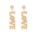 Elegantes pendientes dorados LOVE con perlas blancas y diseño de caída vertical - Estilo Perla de Imitación