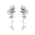 Boucles d'oreilles pendantes argentées avec fleurs en maille métallique et feuilles - Argenté