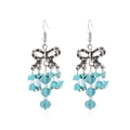 Bohemian vintage silver bow earrings with turquoise beaded tassels in ethnic style - Antique Silver