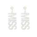 Sparkly silver MISS letter earrings with round rhinestone studs on a clean white background - Silver