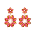 Orecchini a fiore retrò francesi esagerati in smalto traforato rosa e arancio dorato - Colorato