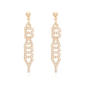 Golden BABY letter earrings with pearl inlay in a long vertical dangle style - Pearl White (BABY)