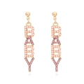 Golden BABY letter drop earrings with pink pearls and crystals on white background - Pink (BABY)